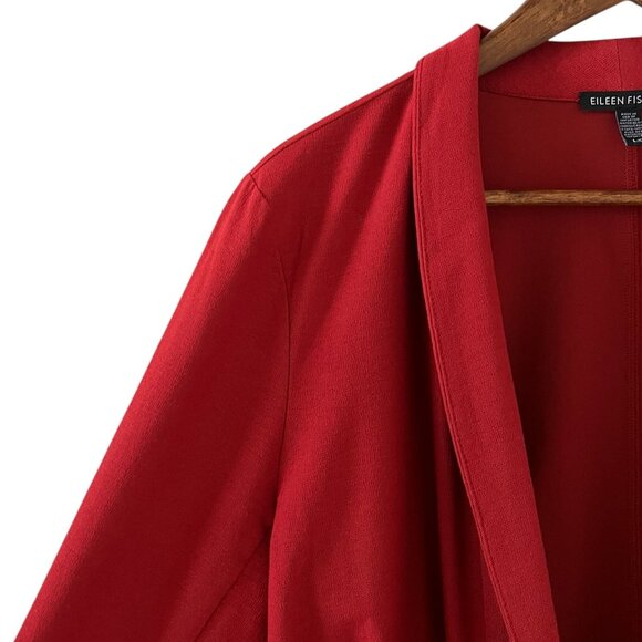 Eileen Fisher Open Front Stretch Crepe Long Jacket In Brick Red Size L - Picture 5 of 15